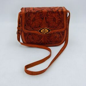 Saddle Bag Cross Body Purse Tooled Leather Jackson Saddle Maker Tortoise Shell